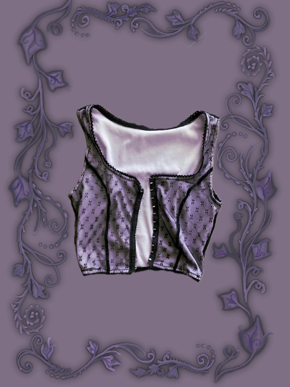 Whimsy goth Lace Overlay Crop Top in Lavender and Black